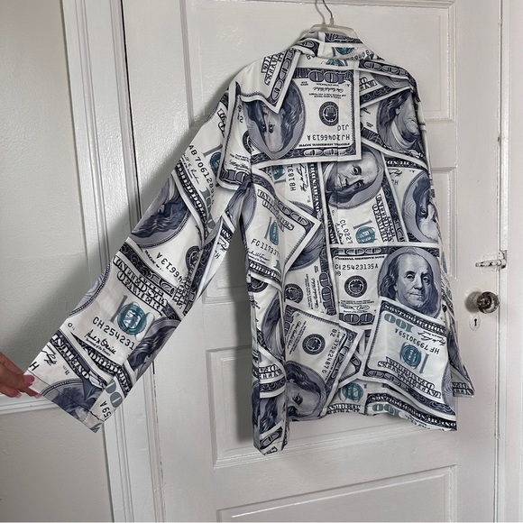 Halloween Costume NWOT Money Print Blazer 100 Dollar Bills Medium Novelty Baller - Picture 7 of 17